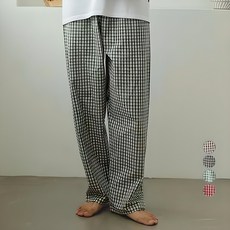 글램공감 커플용 통기성 모네 체크 면 잠옷 바지