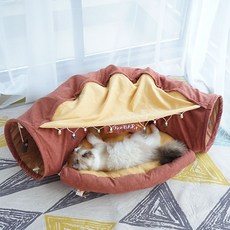 고양이 쿠션 보금자리 터널 롤드 통로 기모 두껍게 탈부착 가능 인플루언서 집 침대, A. 적갈색(확장 터널)(침구 포함) 