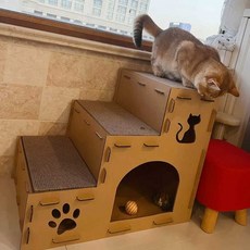 고양이 장난감 스크래쳐 계단 대형 골판지 냥이 일체형 캣 타워, 1. 2단, 1개