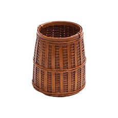 손으로 짠 대나무 보관 바구니 내마모성 라운드 입 잡화 정리함 6 신사 천연 연필꽂이, Dark Brown-Style A, 1개