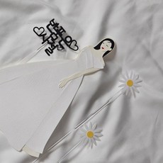 케이크토퍼 웨딩/브라이덜샤워/프로포즈 자유로운문구 신부드레스웨딩토퍼, 1개, 블랙(구성-플라워2개/자유문구1개)