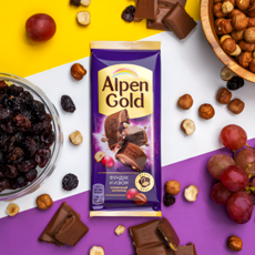Alpen Gold Молочный шоколад с фундуком и изюмом, 80 г