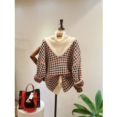 컬러 하운드 V넥 폴라 레이어드 루즈핏 니트