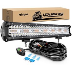 Nilight 50.8cm(20인치) 420W LED 조명 바 옐로우 트리플 로우 플러드 스팟 콤보 42000LM 드라이빙 보트 LED 오프로드 조명 12V 온/오프 5 16AWG, 앰버 화이트 6가지 모드, 1개