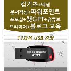 11종 컴퓨터 기초 배우기 교육 + 엑셀 활용 강좌+ 파워포인트+ 문서작성+챗gpt+포토샵+유튜브 유튜버+프리미어 프로 동영상 편집 +네이버 블로그 책 교재 서적 좋은 usb