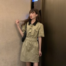 위파인더 체이스 시크 한국판 슬림핏 벨트 배색 칼라 카고 원피스