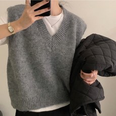 핏몬 여성 베이직 오버숄더 브이넥 니트 레이어드 조끼