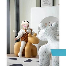 조랑말 의자 크리에이티브 동물 좌석 만화 강아지 모양 성인 신발 변경 의자, 파란색 소형, 1개