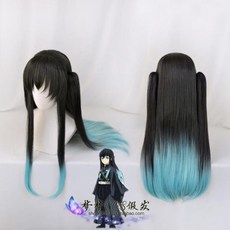 귀멸의칼날 귀살대 무이치로 코스프레 가발 블루 블랙 귀칼 분장 서코