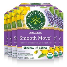 트레디셔널메디시널 오가닉 스무스 무브 티백 Traditional Medicinals Tea Organic Smooth Move Senna, 6개, 32g, 16봉