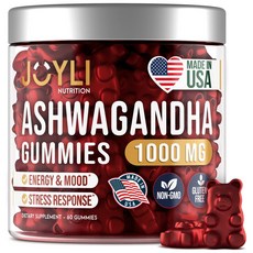 Ashwagandha 여성 및 남성용 젤리 유기농 Ashwagandha 뿌리 추출물 포함 Ashwagandha 수면 및 기분 지원을 위한 허브 보충제, 60 구미, 60정, 1개