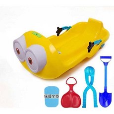 채니컴퍼니 핸들눈썰매 눈썰매 스노우 얼음썰매 썰매, 만화 스타일 (두꺼운 95cm) 노란색 + 푸짐한 선물