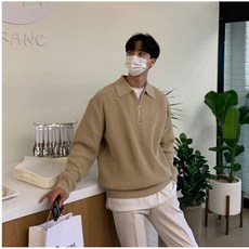 남성 2컬러 베이직 간절기 카라 반집업 니트
