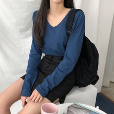 슈가펀 슈라벨 U넥 베이직 긴팔 티셔츠