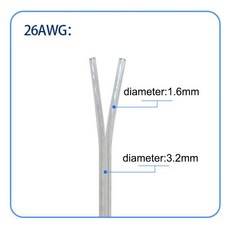 DC 전원 연장 구리 전선 LED 조명 스트립 2468 투명 병렬 케이블 2 코어 2A 3A 5A 26 24 22 20 18AWG, 26AWG_10m
