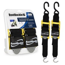 BoatBuckle 's Pro Series Kwik-Lok 보트 타이 다운 스트랩 보트 패드가 있는 트레일러용 2팩 사용하기 쉬운 조절 가능한 트랜섬 타이 다운 스트랩