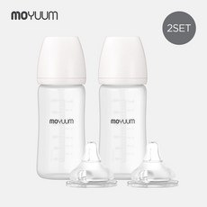 [모윰] 안심코팅 노꼭지 유리젖병 240ml 2팩 + 젖꼭지(2p), 젖꼭지 단계:4단계