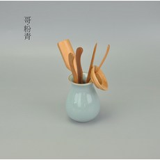 One Leaf Ark 아이스 크랙 보틀 다기 액세서리 차통 대나무 티스푼 세트, 청자 차 양동이 대나무 5 조각 세트, B, 1개