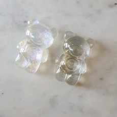 [바배] 3단 글리터 곰돌이 그립톡 레진 그립톡 ( 3m 스티커 무료로 증정), 투명글리터, 1개