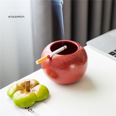 냄새막는 사과 재떨이 일본 수제 세라믹 뚜껑있는 가정용 발코니 카운터 재떨이 사과모양 소품, 단품