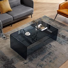 북유럽 테라스 사이드 유리 스틸 거실 테이블 완제품 110x55x43CM 블랙 유리