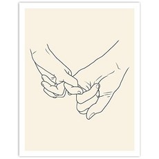 EOM Pinky Promise Holding Hands 미니멀리스트 추상 라인 드로잉 아트 침실 및 가정 장식을위한 블랙 및 크림 현대적인 - E074707TF3MKXC9, 기본