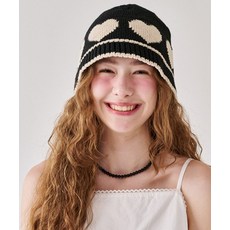 RONRON HEART SUMMER KNIT BUCKET HAT BLACK