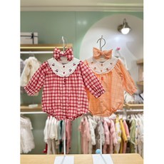  압소바HM (아기우주복)마샤체크우주복(헤어밴드포함)1선택 (AZ122303) 