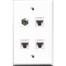 RiteAV 1 Port 동축 케이블 TV- F-Type 3 Port Cat5e 랜포트 White 벽면 Pla, 상세내용참조