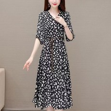 시오네 7부원피스
 POMTOR 30 40대 여성 빅사이즈 원피스 플라워 7부 소매 여름 원피스