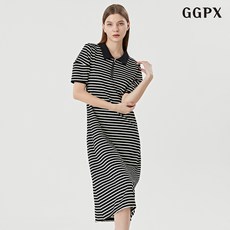 GGPX 캐쥬얼 카라넥 스트라이프 반팔 롱 원피스 (GOBOW055D)