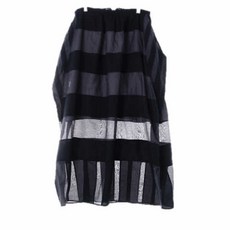 오즈세컨 블랙그레이 스트라이프 면혼방 롱플레어스커트 [64-92]