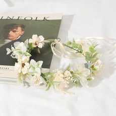 뷰티풀데코센스 들꽃크림 화관 + 꽃팔찌 4cm 세트, 들꽃크림화관