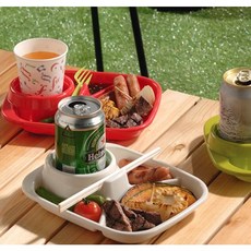 BBQ 나눔 트레이 사각 오늘출발 캠핑용 혼술 접시 아이 간식접시 나눔식판, 아이보리