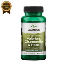 Swanson Health Products 풀 스펙트럼 발레리안 카모마일 홉스 60캡슐 심신을 진정시킵니다, 1개, 60정 - 캐모마일추출물