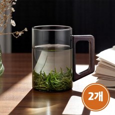 픽커리 홈 카페 고급 글라스 손잡이 내열 유리 머그컵 500ml, 2개, 그레이