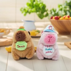 루미또와 카피바라 인형 커플 키링세트 열쇠고리, 1세트, 야구공핑크브라운