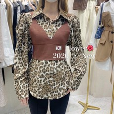 HQYTREND 가을 스타일리쉬 커버 레오파드 숲 여성 셔츠 엠보가죽 슬림 숏 런닝 나시 투피스