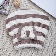 샤워 부드럽고 편안한 산호 플리스 헤어 모자 타월 욕실 폴리에스터, Brown 25 X 27cm, 1개