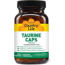 Country Life 타우린 캡슐 심혈관 건강 및 신경계 지원 500mg 비건 캡슐 100개 인증된 글루텐 프리, 1개, 100정