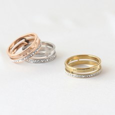 진주두줄스프링반지