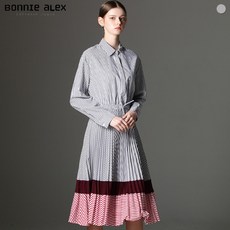 보니알렉스 보니알렉스(BONNIE ALEX) 믹스드 스프라이프 플리츠 원피스 (택가격:179000원)