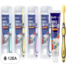 크리오 덴티메이트 휴대용 칫솔 민트 + 화이트 + 핑크 + 옐로우 + 치약 4p 세트, 12세트, 50g