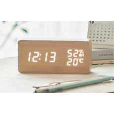 플라이토 우드 온습도 LED 탁상시계 + USB 어댑터, 메이플(탁상시계)