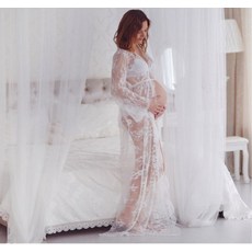 만삭촬영 임산부 원피스 외출복 오프 화이트 출산 가운 사진 촬영 출산 사진 소품 레이스