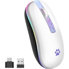 KARFUN 컴퓨터 PC 미들 노트북 맥북 아이패드 크롬북 2.4G 충전식 무선 마우스아이보리 화이트용 백라이트 LED 휴대용 슬림 마우스 Q1641099, Ivory White, 1개
