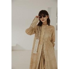봄가을 오리지널 디자인 프론트 주름 수술 배색 컬러 블록 롱 셔츠 여 긴팔