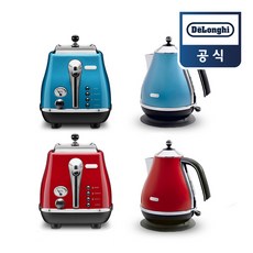 [드롱기] 아이코나 시리즈 전기주전자+토스터 세트(KBO2001+CTO2003), 전기주전자(레드)+토스터(블루)