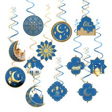 12pcs eid mubarak 교수형 소용돌이 라마단 무바라크 장식 행복한 아이드 천장