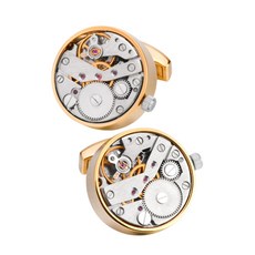 FWT steampunk 기계식 무브먼트 워치 기어 남성 셔츠 커프스 버튼 골드